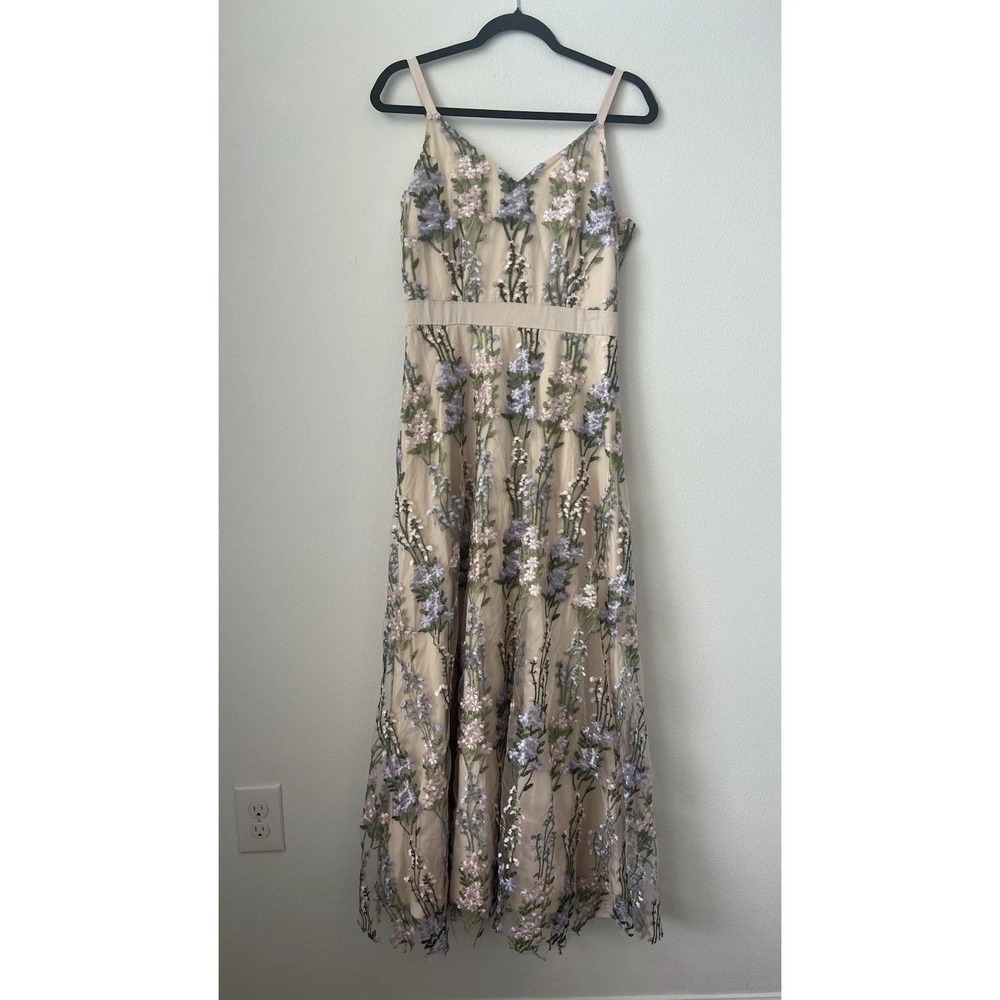 IWEMEK Floral Embroidered Mesh Maxi Dress V-Neck Beige Small 0497 - Picture 2 of 16